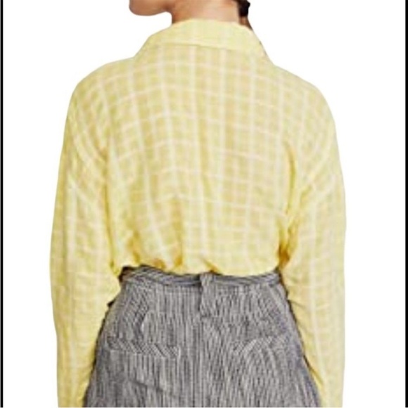 Free People Loveland Woven Plaid Button Down Shirt Citron Yellow - Picture 4 of 12
